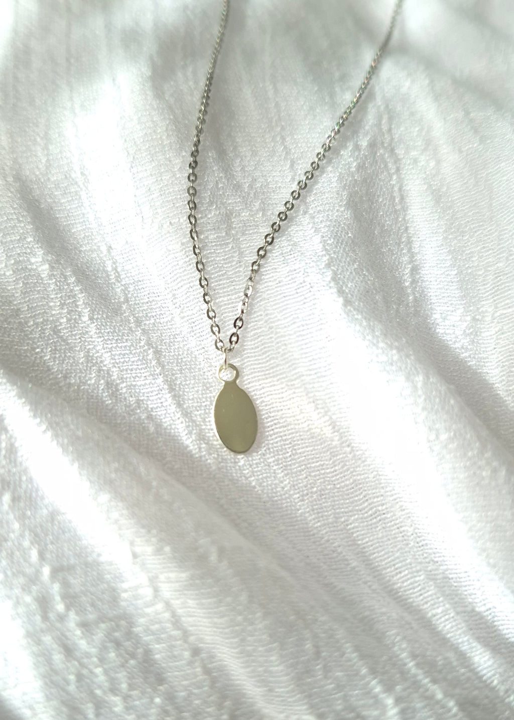 Tiny Silver Oval Necklace