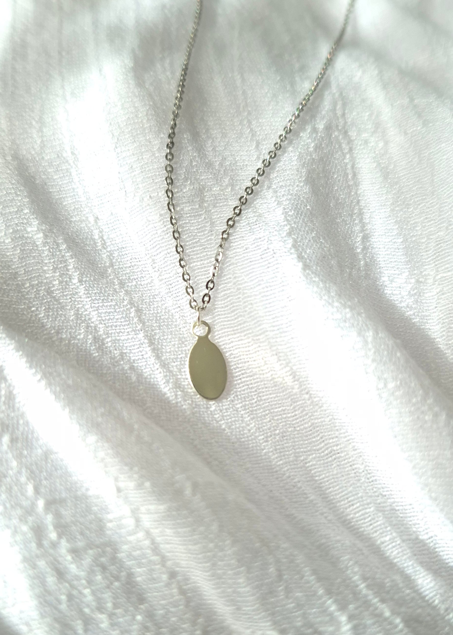 Tiny Silver Oval Necklace