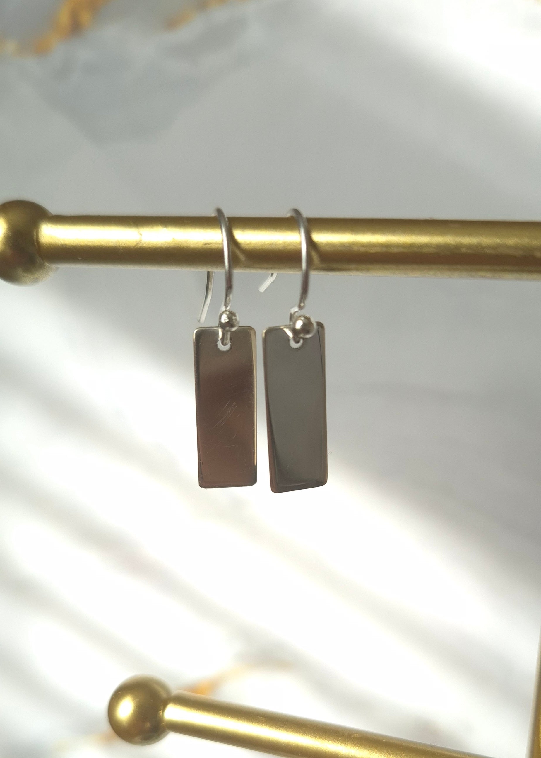 Silver Tag Drop Earrings